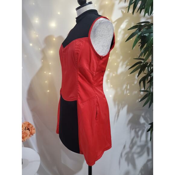 Vtg Lip Service Mesh Panel Fit & Flare Colorblock Dress Sz L Red Black Goth Rare - Picture 3 of 10